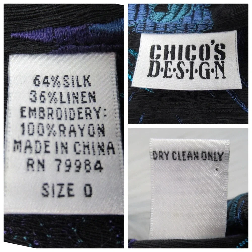 CHICO’S Japanese Asian Inspired Embroidered Silk Linen Blend Toggle Front Jacket